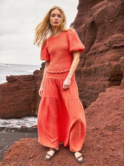 Ro&Zo Coral Cheesecloth Shirred Top, Orange Coral - view 2, Orange Coral
