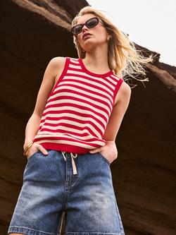 Ro&Zo Stripe Knit Scallop Hem Top, Red - view 2, Red