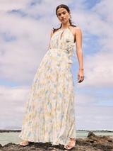 Ro&Zo Allegra Watercolour Floral Pleated Maxi Dress, Multi