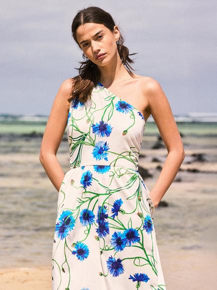 Ro&Zo Aubrey One Shoulder Floral Dress, Blue/Multi - view 2, Blue/Multi