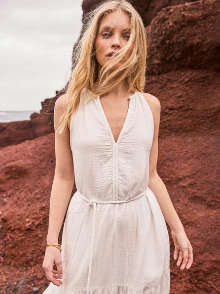 Ro&Zo Cotton Cheesecloth Rope Belt Maxi Dress - view 2, Ivory