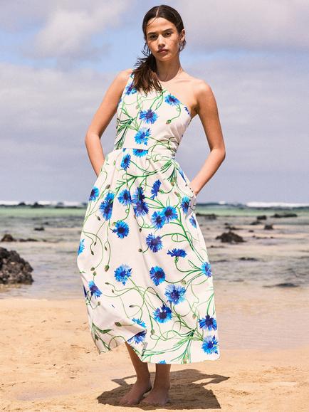 Ro&Zo Petite Aubrey One Shoulder Floral Dress, Blue/Multi, Blue/Multi