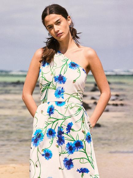 Ro&Zo Petite Aubrey One Shoulder Floral Dress, Blue/Multi - view 2, Blue/Multi