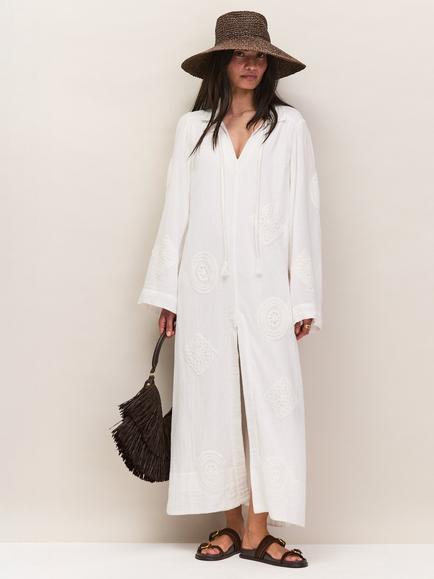 Ro&Zo Petite Embroidered Patchwork Cotton Gauze Maxi Dress, Ivory, Ivory