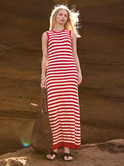 Ro&Zo Petite Stripe Knit Midi Dress, Red - view 2, Red