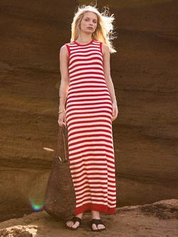 Ro&Zo Stripe Knit Scallop Hem Midi Dress, Red - view 2, Red