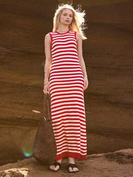Ro&Zo Stripe Knit Scallop Hem Midi Dress, Red - view 2, Red
