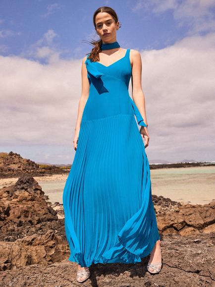 Ro&Zo Vivian Pleated Skirt Drop Waist Dress, Teal - view 2, Teal