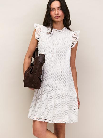 Ro&Zo Broderie Cotton Tiered Knee Length Dress, White, White