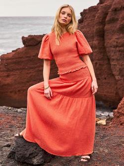 Ro&Zo Cheesecloth Shirred Waistband Skirt, Orange Coral, Orange Coral