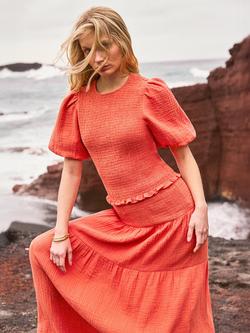 Ro&Zo Cheesecloth Shirred Waistband Skirt, Orange Coral - view 2, Orange Coral