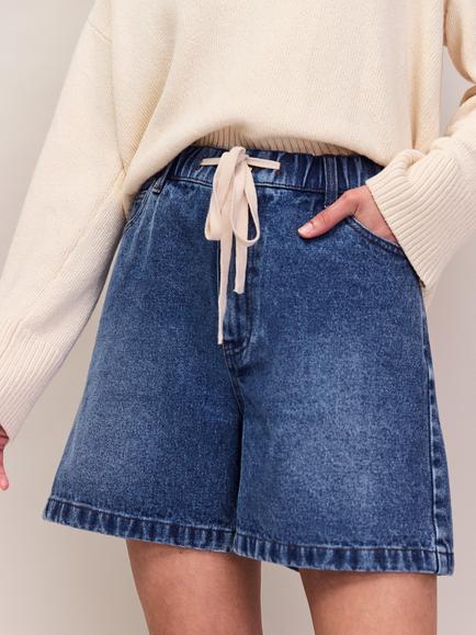 Ro&Zo Denim Drawstring Shorts, Blue Denim, Blue Denim