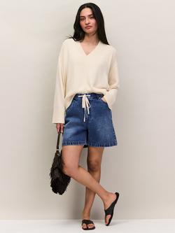 Ro&Zo Denim Drawstring Shorts, Blue Denim - view 2, Blue Denim