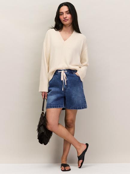 Ro&Zo Denim Drawstring Shorts, Blue Denim - view 2, Blue Denim