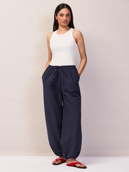 Ro&Zo Cotton Blend Parachute Trousers, Navy - view 2, Navy