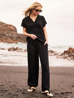 Ro&Zo Petite Cheesecloth Drawstring Cuff Trousers, Black, Black