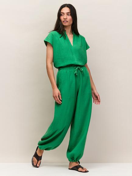 Ro&Zo Petite Cheesecloth Drawstring Cuff Trousers, Green, Green