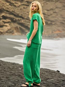 Ro&Zo Petite Cheesecloth Drawstring Cuff Trousers, Green - view 2, Green