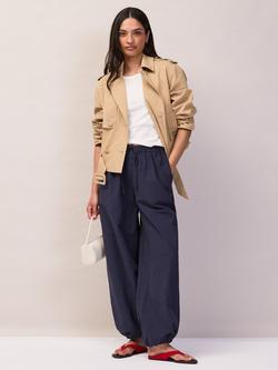 Ro&Zo Petite Cotton Blend Parachute Trousers, Navy, Navy