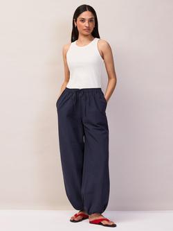 Ro&Zo Petite Cotton Blend Parachute Trousers, Navy - view 2, Navy