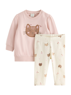 Lindex Baby Cat Leggings and Sweatshirt Set, Light Dusty Pink, Light Dusty Pink