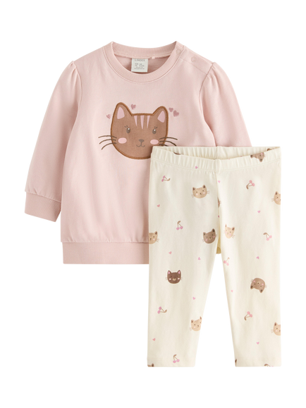 Lindex Baby Cat Leggings and Sweatshirt Set, Light Dusty Pink, Light Dusty Pink
