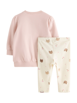 Lindex Baby Cat Leggings and Sweatshirt Set, Light Dusty Pink - view 2, Light Dusty Pink