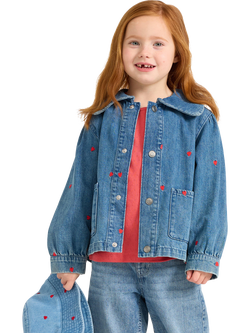 Lindex Kids' Embroidered Denim Jacket, Mid Blue, Mid Blue