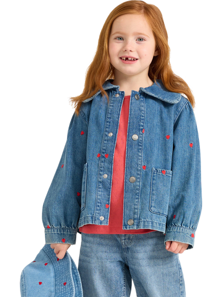 Lindex Kids' Embroidered Denim Jacket, Mid Blue, Mid Blue