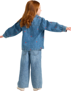 Lindex Kids' Embroidered Denim Jacket, Mid Blue - view 2, Mid Blue
