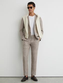 Reiss Epsom Check Tailored Fit Suit Trousers, Oatmeal Brown, Oatmeal Brown