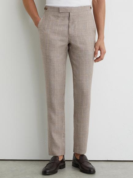 Reiss Epsom Check Tailored Fit Suit Trousers, Oatmeal Brown, Oatmeal Brown
