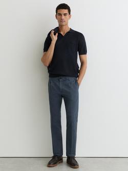 Reiss Pablo Cotton Blend Side Adjuster Tapered Trousers, Airforce Blue, Airforce Blue