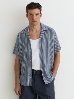 Reiss Max Textured Stripe Short Sleeve Cuban Collar Shirt, Airforce Blue, Airforce Blue