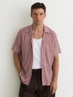 Reiss Max Textured Stripe Short Sleeve Cuban Collar Shirt, Rose, Rose