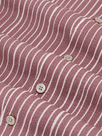 Reiss Max Textured Stripe Short Sleeve Cuban Collar Shirt, Rose - view 2, Rose