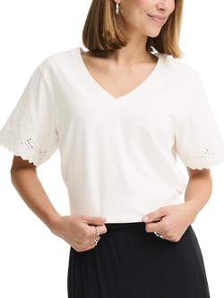 ICHI Mimmie Eyelet Sleeve T-Shirt, Cloud Dancer, Cloud Dancer