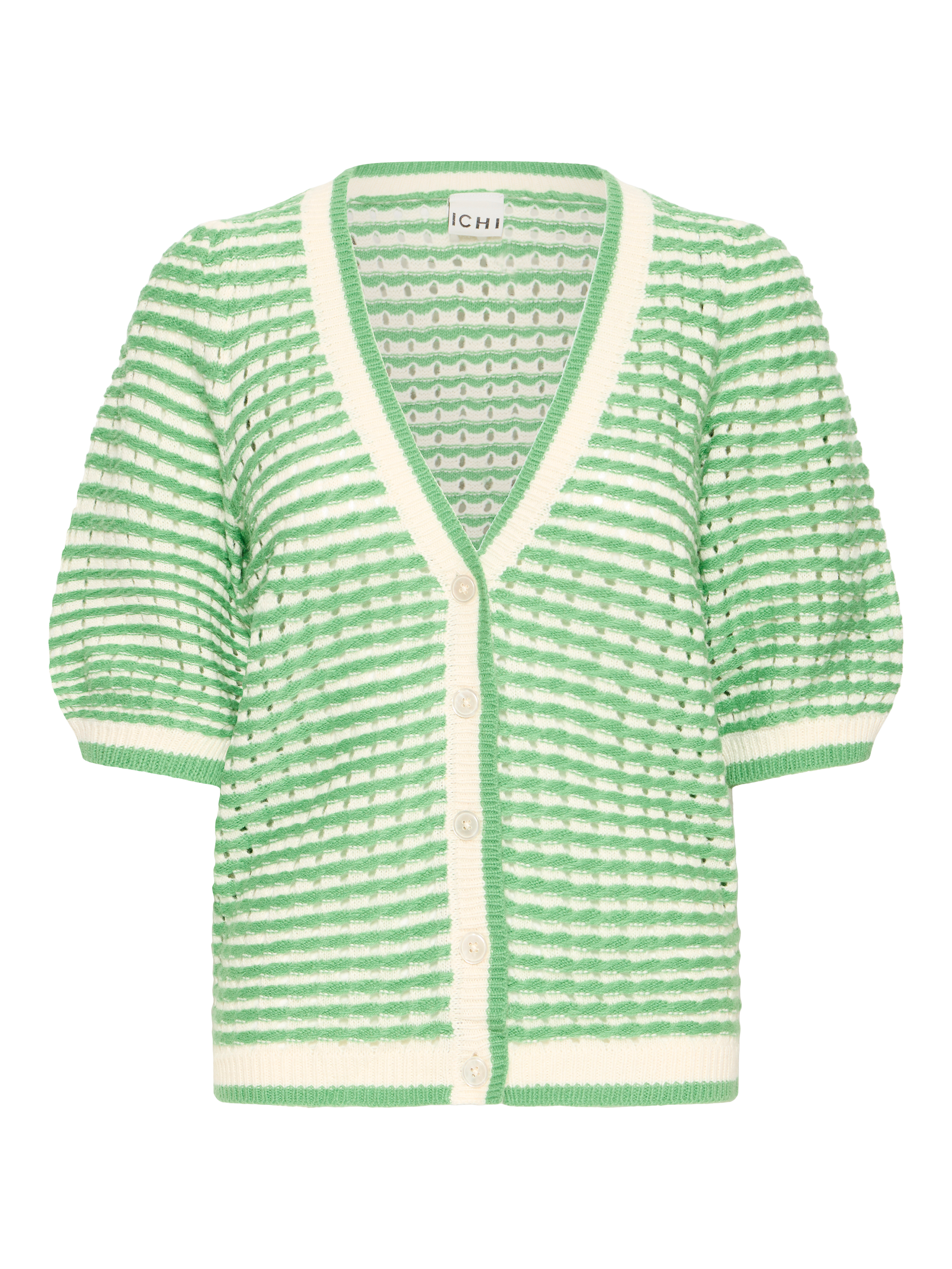 ICHI Ardina Textured Puff Sleeve Cardigan, Birch Greenbriar