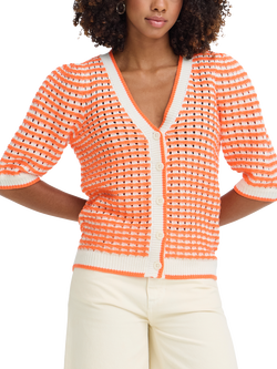ICHI Ardina Textured Puff Sleeve Cardigan, Mandarin Red