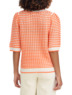 ICHI Ardina Textured Puff Sleeve Cardigan - view 2, Mandarin Red