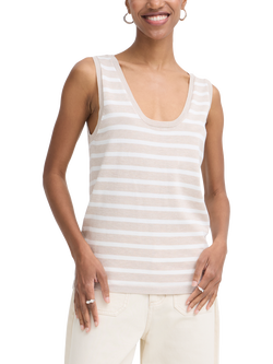 ICHI Luls Scoop Neck Stripe Knit Vest Top, Oatmeal White, Oatmeal White