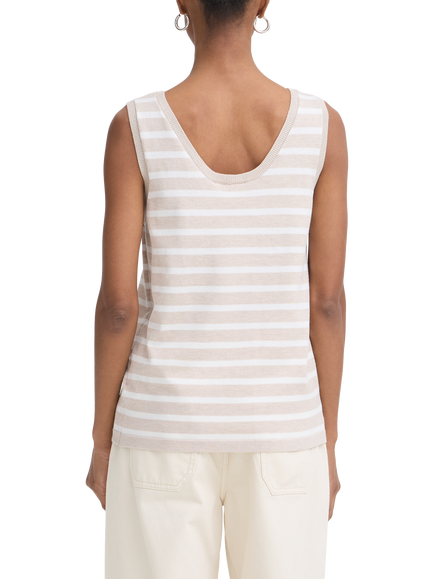 ICHI Luls Scoop Neck Stripe Knit Vest Top, Oatmeal White - view 2, Oatmeal White