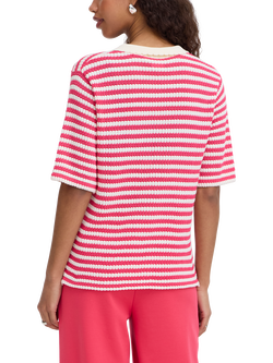 ICHI Lorianna Stripe Knit Polo Shirt, Azalea - view 2, Azalea