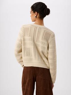 Whistles Cotton Crochet Detail Cardigan, Ivory - view 2, Ivory