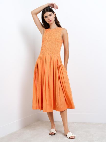 French Connection Alexis Cotton Stripe Midi Dress, Orange, Orange