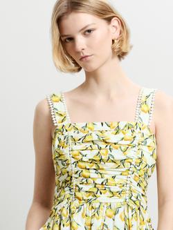French Connection Citrus Barletta Ruched Midi Dress, Citrus/Multi - view 2, Citrus/Multi