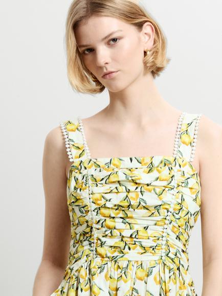 French Connection Citrus Barletta Ruched Midi Dress, Citrus/Multi - view 2, Citrus/Multi