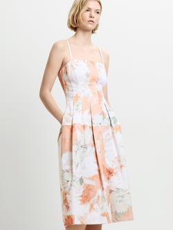 French Connection Feo Floral Denim Midi Dress, Tangerine - view 2, Tangerine