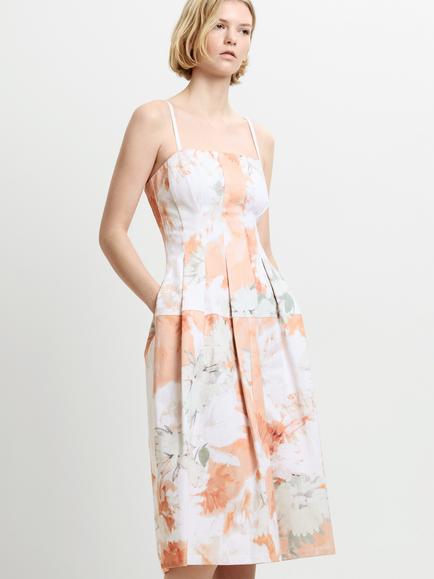 French Connection Feo Floral Denim Midi Dress, Tangerine - view 2, Tangerine