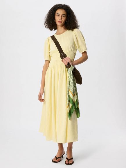 Whistles Short Sleeve Gathered Waist Midi Dress, Butter, Butter